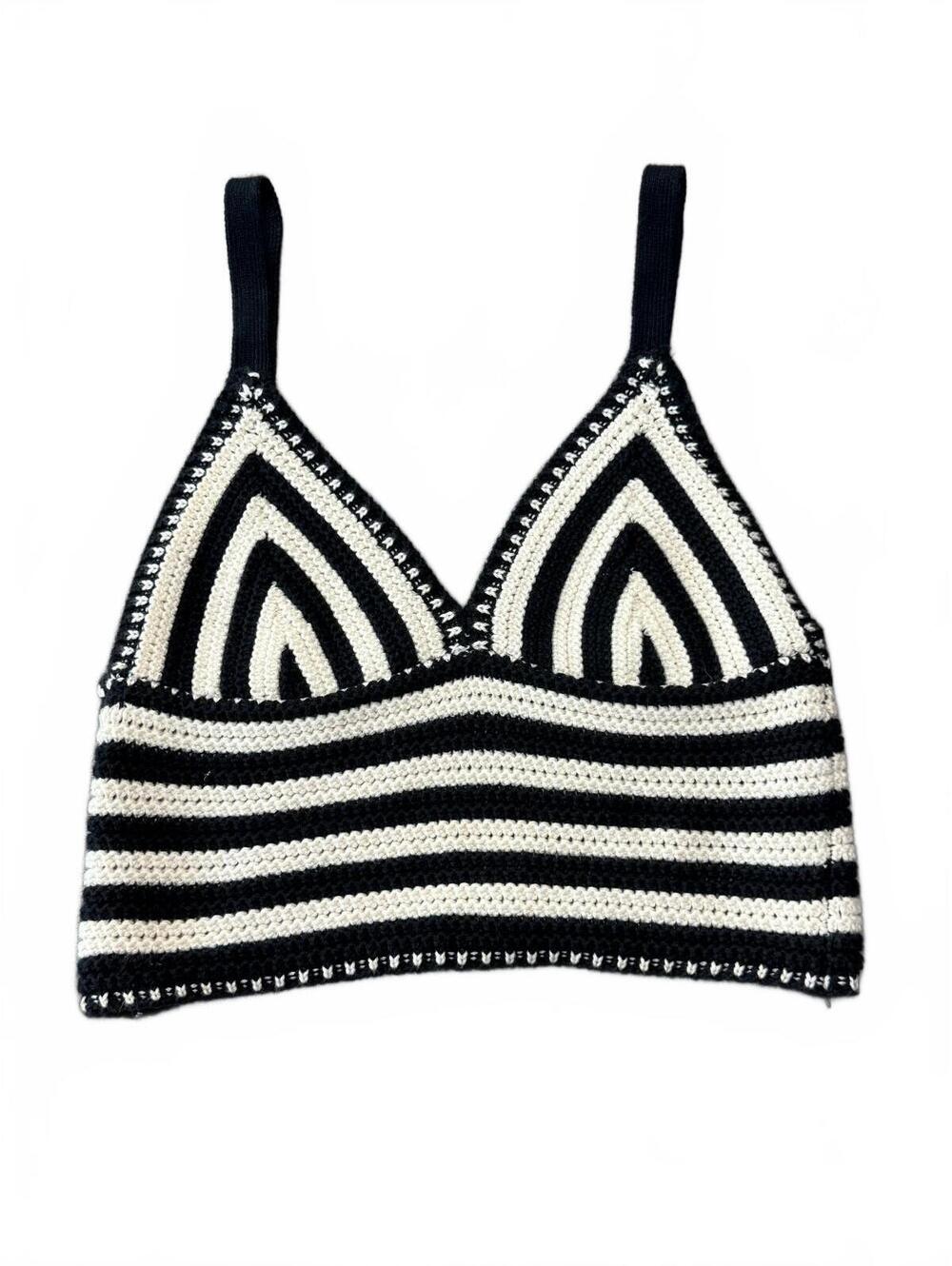 Stradivarius Black and White Crochet Crop Top Bralette XS